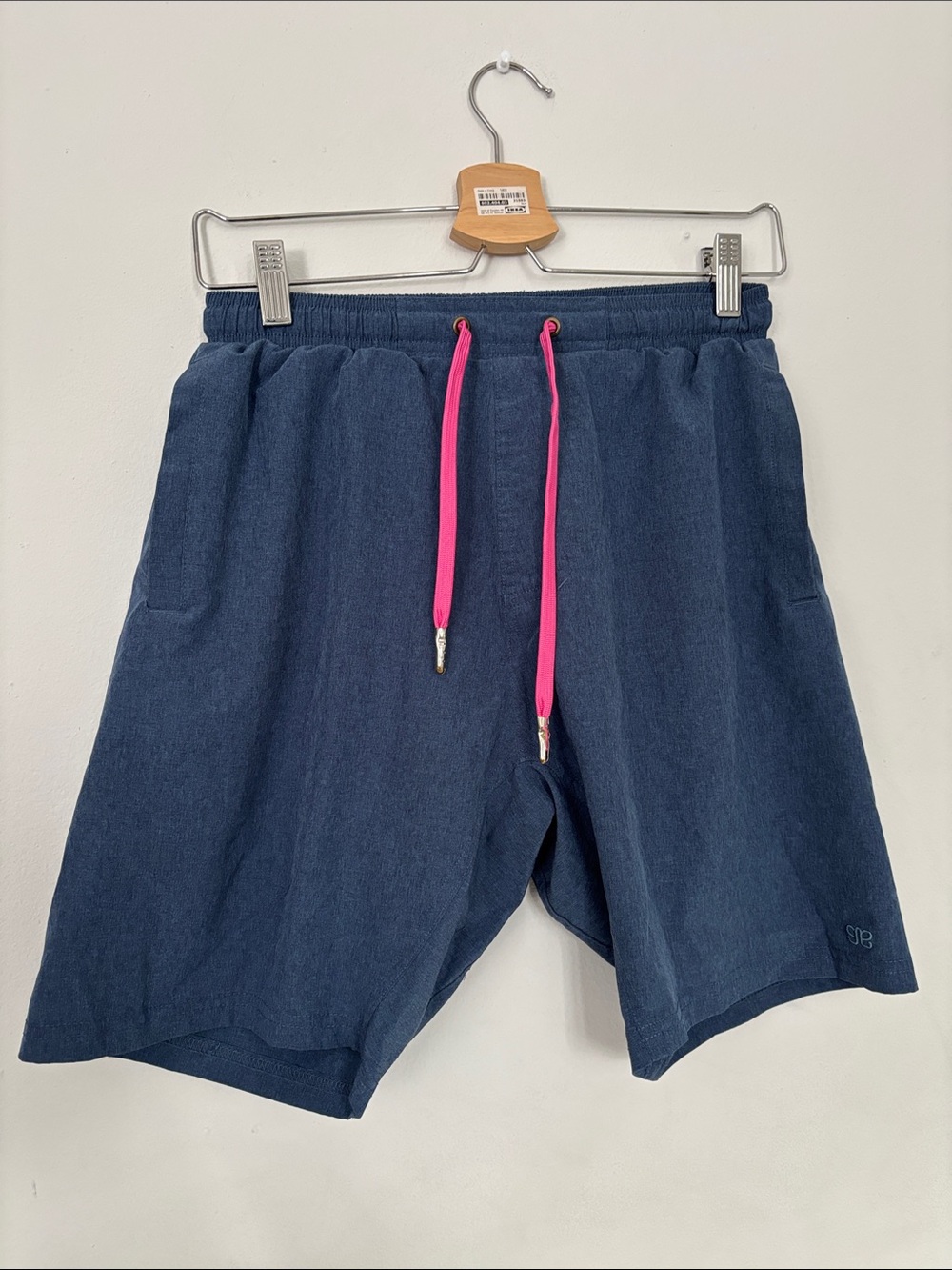 Albion blue Athletic Shorts with Pink Drawstring